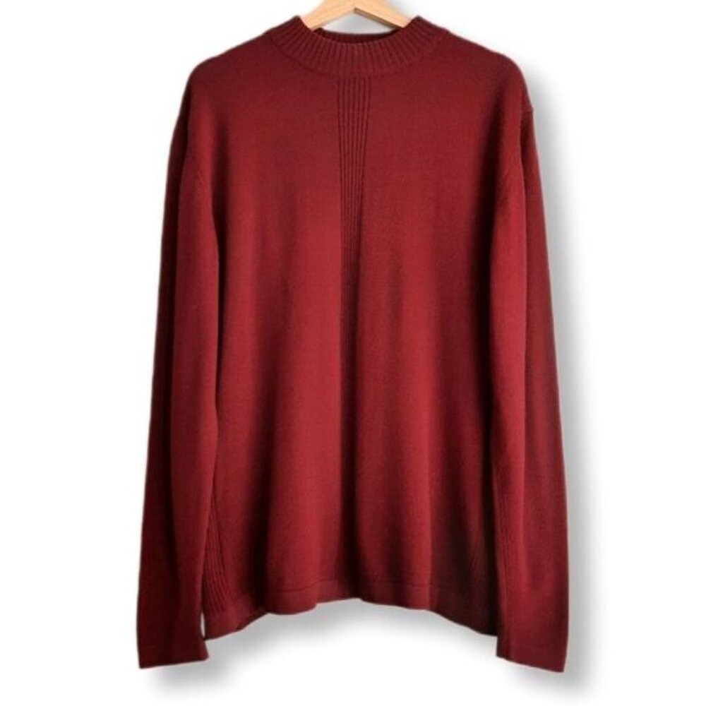 REPORT COLLECTION Italy Wool Blend Burgundy Fine Knit Crewneck Sweater Mens Sz L
